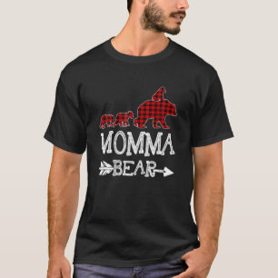 Momma Bear Christmas Pajama Red Plaid Buffalo Fami T-Shirt