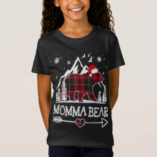 Momma Bear Christmas Pajama Red Plaid Buffalo Fami T-Shirt