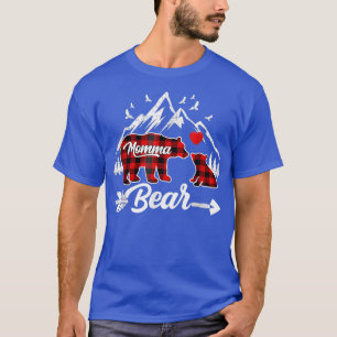 Momma Bear Christmas Pajama Red Plaid Buffalo Fami T-Shirt