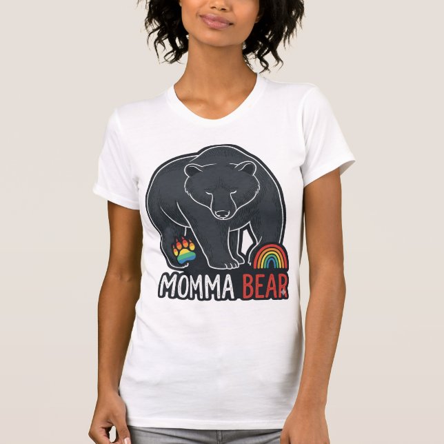 Momma Bear Rainbow Vintage Engraving Shirt Design  (Front)