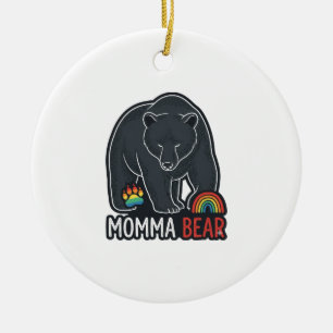 Momma Bear Rainbow Vintage Engraving Shirt Design  Ceramic Tree Decoration