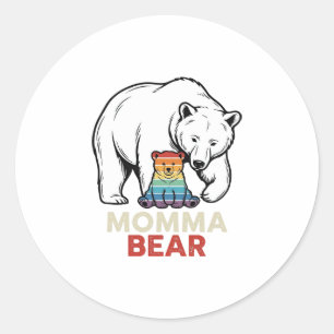 Momma Bear Rainbow Vintage Engraving Shirt Design_ Classic Round Sticker