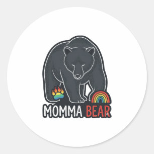 Momma Bear Rainbow Vintage Engraving Shirt Design  Classic Round Sticker