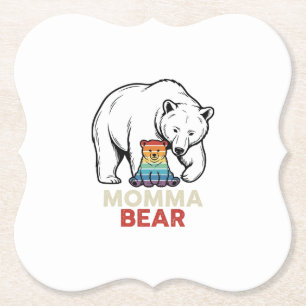 Momma Bear Rainbow Vintage Engraving Shirt Design_ Paper Coaster