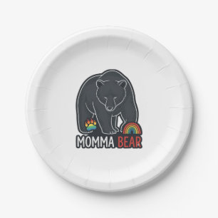 Momma Bear Rainbow Vintage Engraving Shirt Design  Paper Plate