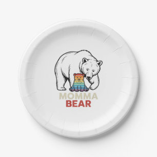 Momma Bear Rainbow Vintage Engraving Shirt Design_ Paper Plate