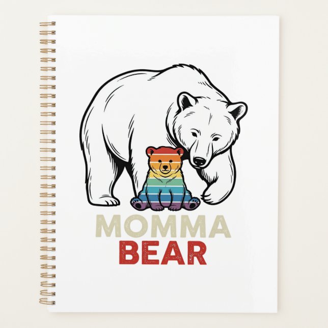 Momma Bear Rainbow Vintage Engraving Shirt Design_ Planner (Front)