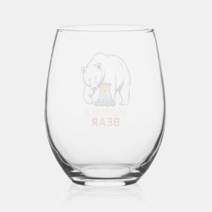 Momma Bear Rainbow Vintage Engraving Shirt Design_ Stemless Wine Glass