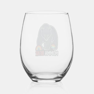 Momma Bear Rainbow Vintage Engraving Shirt Design Stemless Wine Glass
