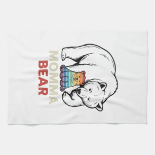 Momma Bear Rainbow Vintage Engraving Shirt Design_ Tea Towel
