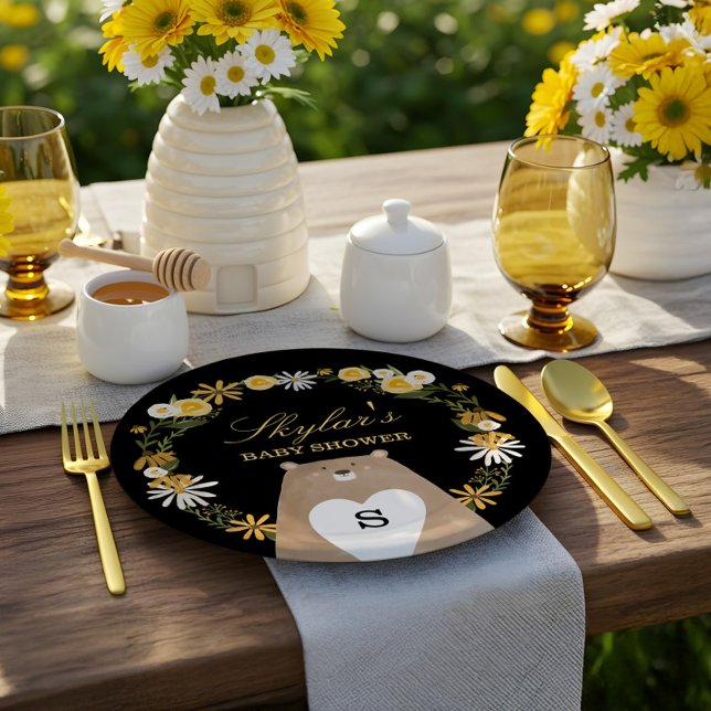 Momma Bear & Sweet Honey Bee  & Floral Baby Shower Paper Plate (Momma Bear & Sweet Honey Bee & Floral Baby Shower Paper Plates)