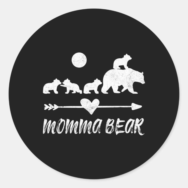 Momma Bear With Four Bear Cubs Classic Round Sticker (Front)