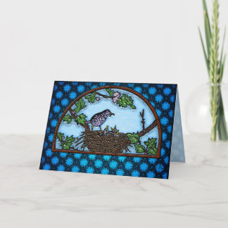 Momma Bird Feeding Babies in Nest Card