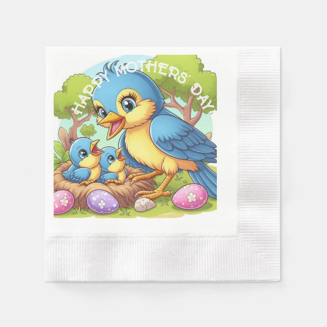 Momma Bird with babies in nest Napkin (Front)
