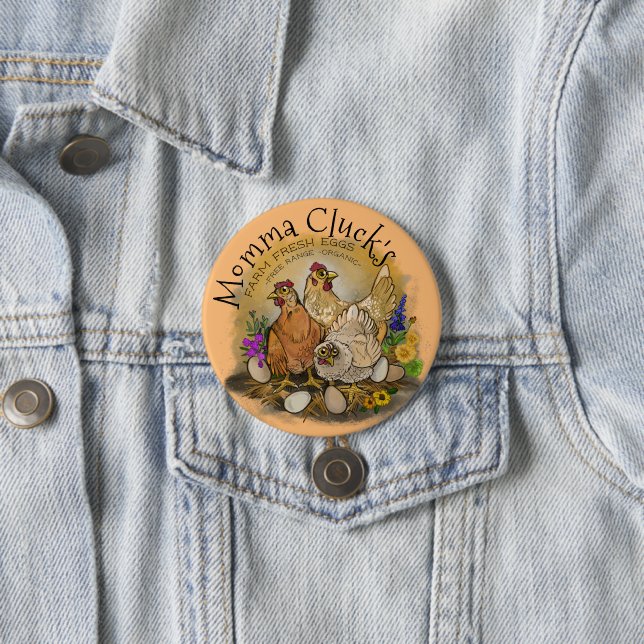 Momma Cluck's Farm Fresh Eggs 7.5 Cm Round Badge (In Situ)