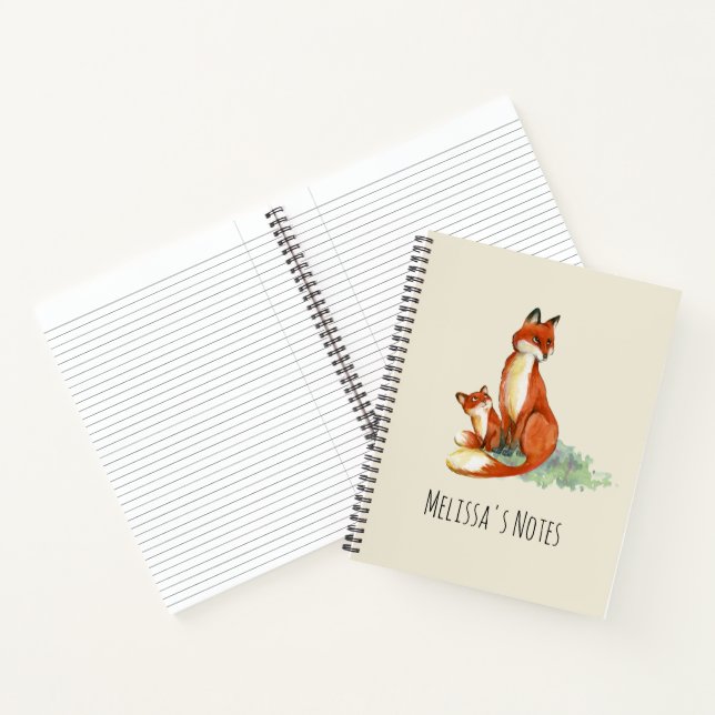 Momma Fox and Baby Watercolor Illustration Notebook (Inside)
