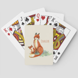 Momma Fox and Baby Watercolor Illustration Playing Cards