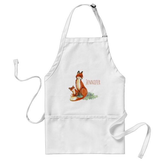 Momma Fox and Baby Watercolor Illustration Standard Apron (Front)