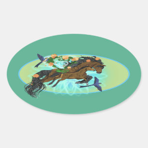 Momma Horse and foal Oval Sticker
