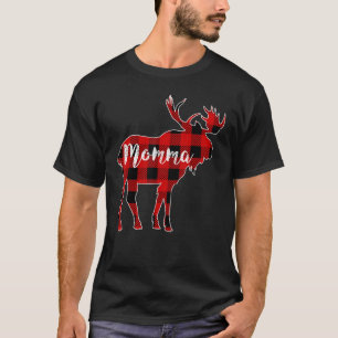 Momma Moose Red Buffalo Plaid Matching Family Chri T-Shirt