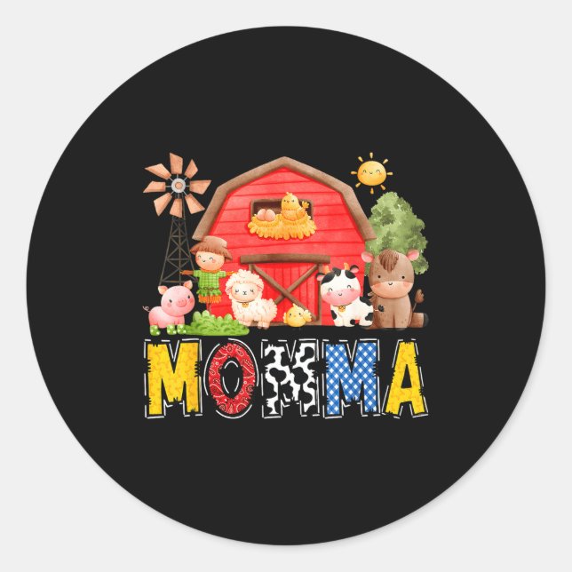 Momma Red Farm Cow Birthday Boy Matching Family Pa Classic Round Sticker (Front)