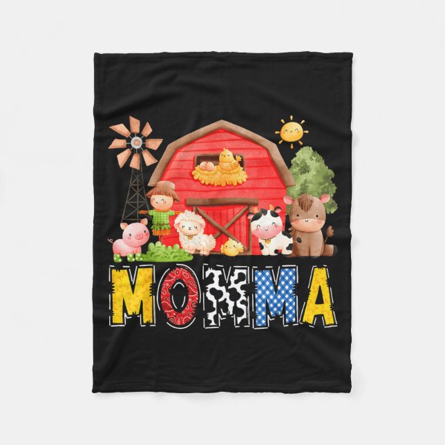 Momma Red Farm Cow Birthday Boy Matching Family Pa Fleece Blanket (Front)