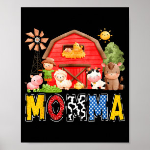 Momma Red Farm Cow Birthday Boy Matching Family Pa Poster