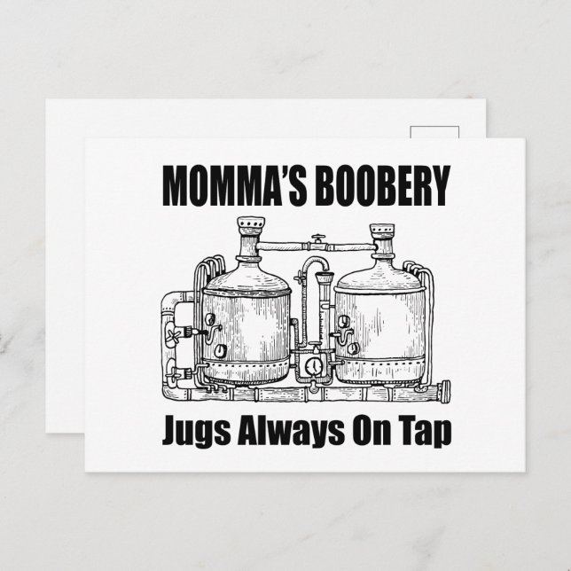 Momma's Boobery Jugs Always On Tap Holiday Postcard (Front/Back)