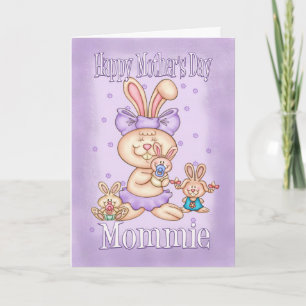 Mommie Mother's Day Card - Cute Rabbit Mum With He