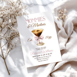 Mommies and Martini Tini One Girl Bow Baby Shower Invitation