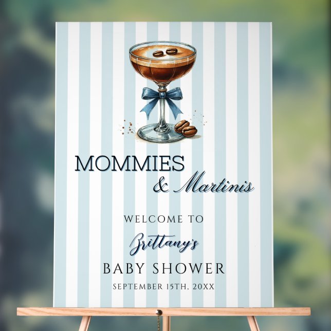 Mommies and Martinis Blue Baby Shower Welcome Sign (Neutral)