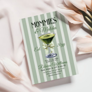 Mommies and Matcha Olive Green Bow Baby Shower Invitation