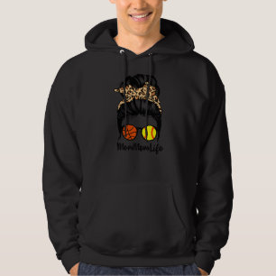 Mommom Life Messy Bun Hair Funny Softball Basketba Hoodie