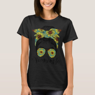Mommom Life Messy Hair Bun Sunflower Women Mother' T-Shirt