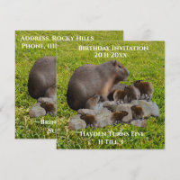 Mommy And Baby Capybaras, Birthday Invitation
