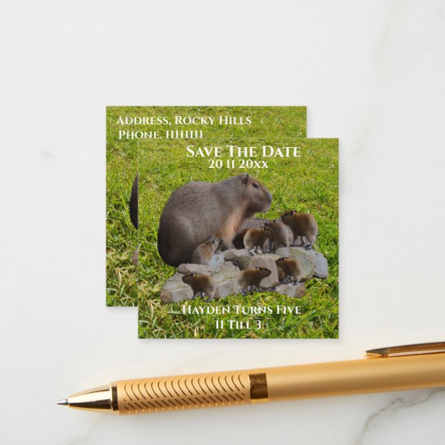 Mommy And Baby Capybaras, Save The Date Enclosure Card (Front/Back In Situ)
