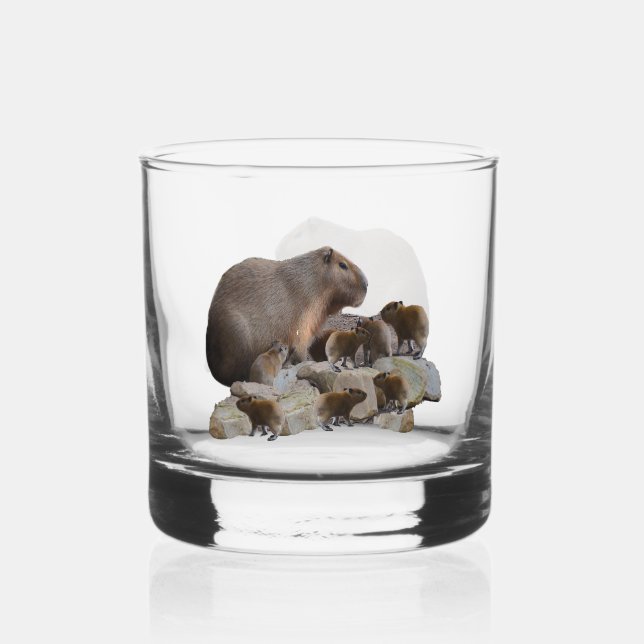 Mommy And Baby Capybaras, Whiskey Glass (Front)