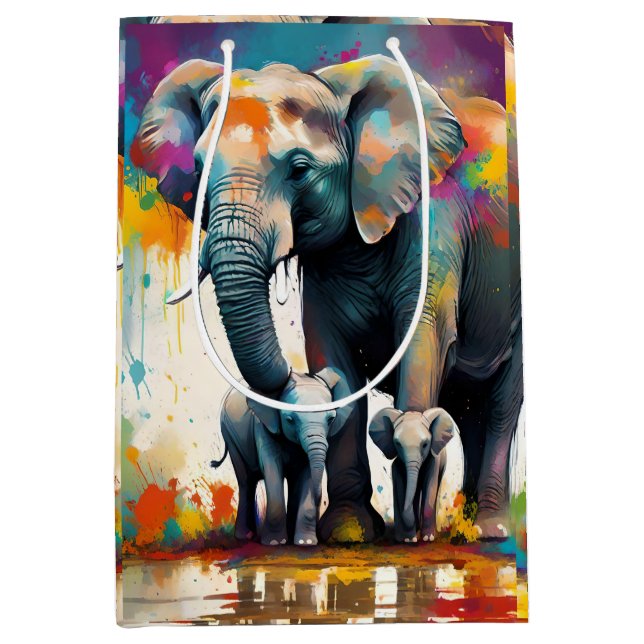 Mommy And Baby Elephants Color Splash, Medium Gift Bag (Front)