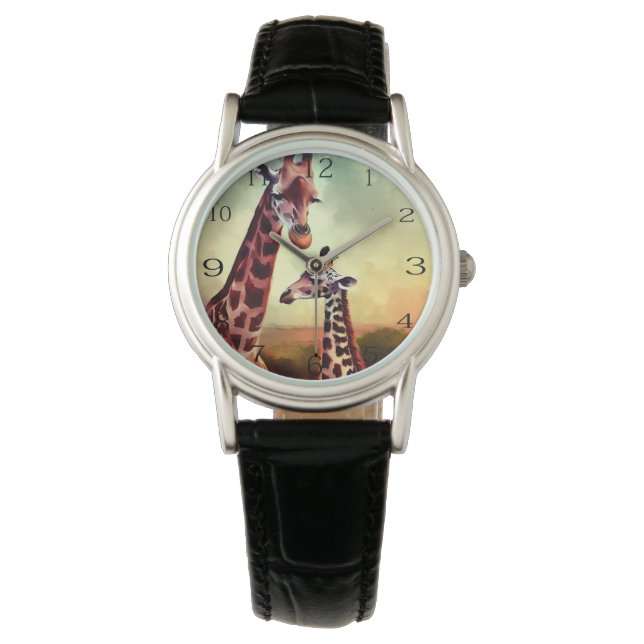 Mommy And Baby Giraffe Watercolour, Watch (Front)
