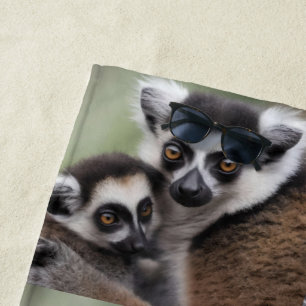 Mommy And Baby Lemur Cuddling, Beach Towel
