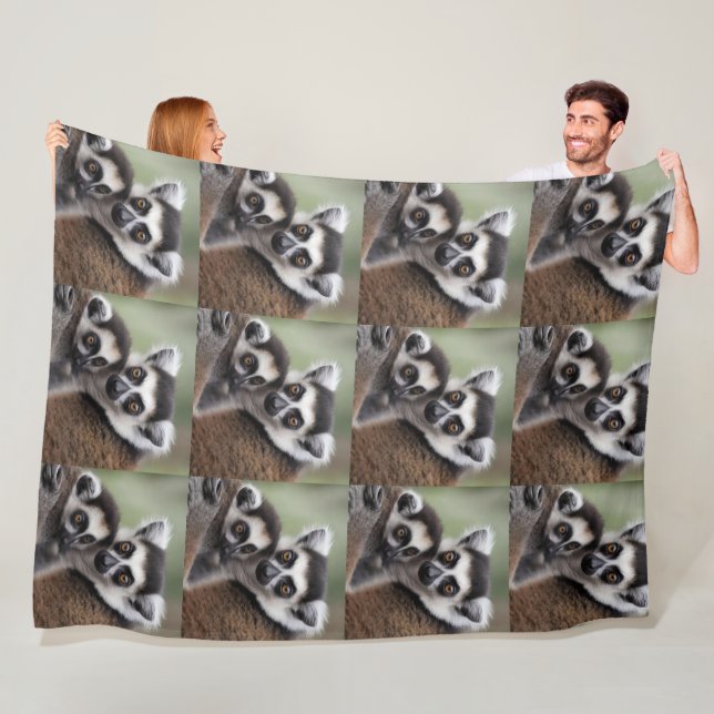 Mommy And Baby Lemur Cuddling, Fleece Blanket (In Situ)