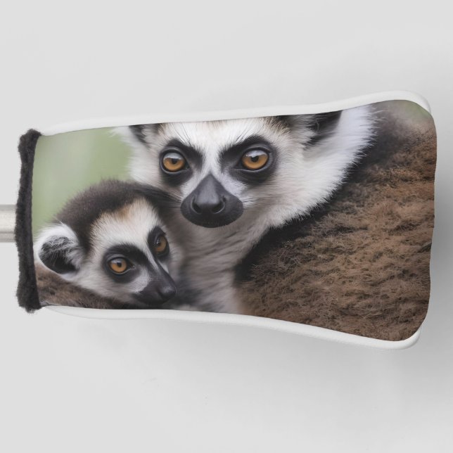 Mommy And Baby Lemur Cuddling, Golf Head Cover (Front)