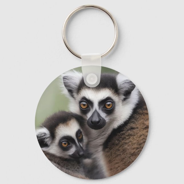 Mommy And Baby Lemur Cuddling, Key Ring (Front)