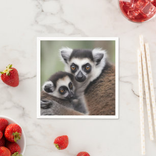 Mommy And Baby Lemur Cuddling, Napkin