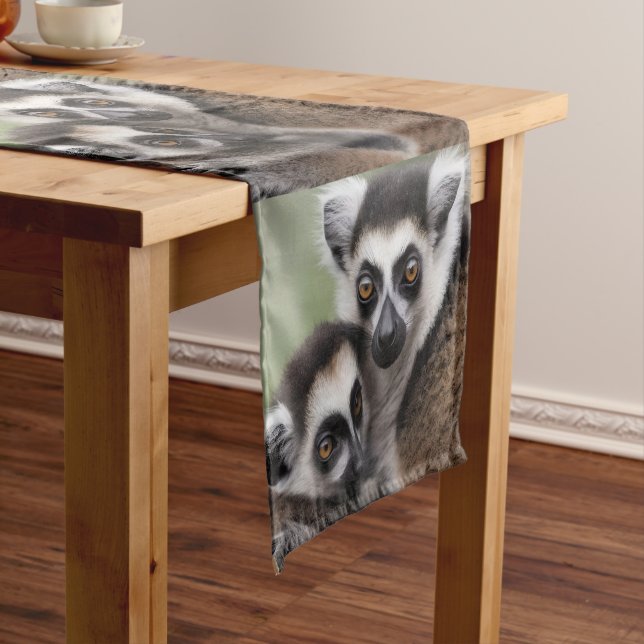 Mommy And Baby Lemur Cuddling, Short Table Runner (In Situ)