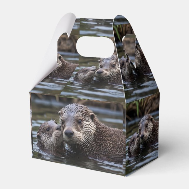 Mommy And Baby Otter Having A Cuddle In The River, Favour Box (Front Side)