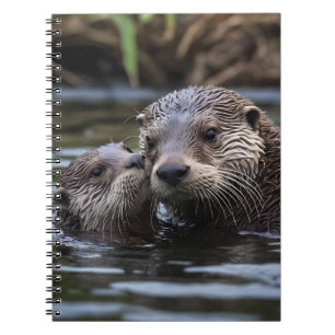 Mommy And Baby Otter Having A Cuddle In The River, Notebook
