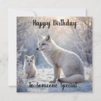 Mommy And Baby White Arctic Fox, Birthday Card