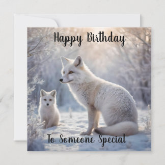 Mommy And Baby White Arctic Fox, Birthday Card