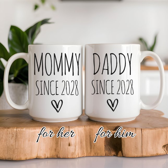Mommy and Daddy Mug Personalized Gift for Parents (Mommy and Daddy Mug Set Gift for New Parents, Custom Mom Mug Baby Announcement Gift for Her)